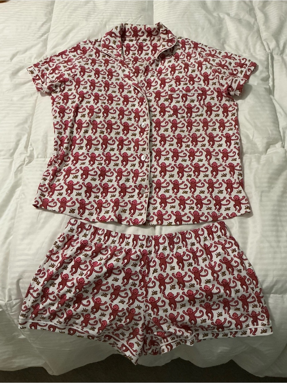 Roller Rabbit White Pajama Set with Pink Monkey Print